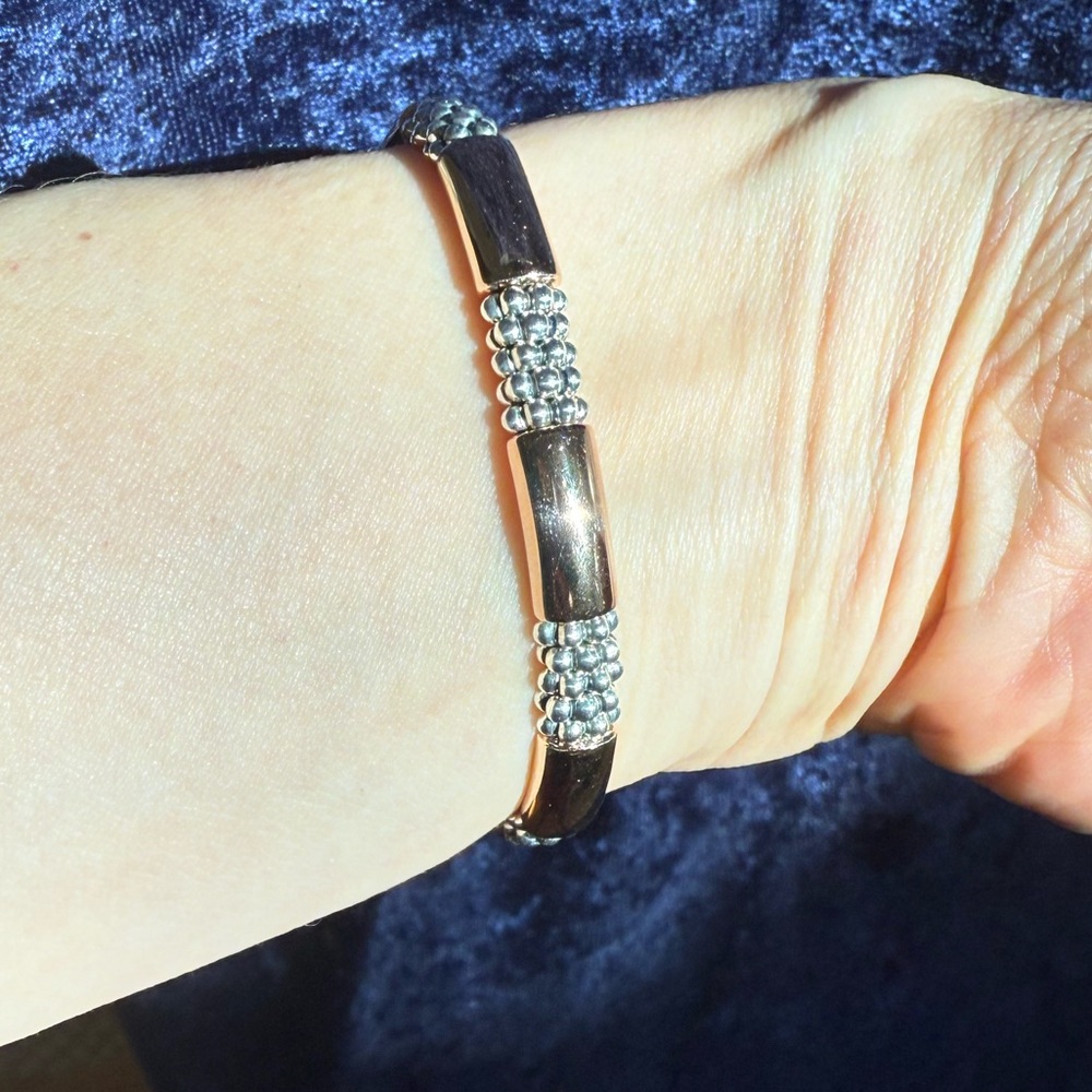High Bar  Rose Gold Station Caviar Bracelet | 6mm from Lagos Sz 6 - Picture 5 of 11